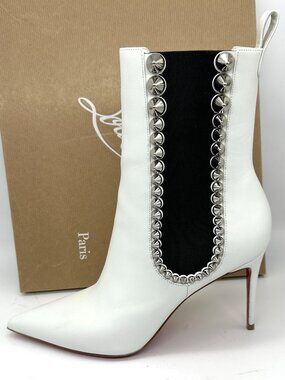 Christian Louboutin SPIKITA BOOTY 85 Spiked Stud Leather Boots Heels